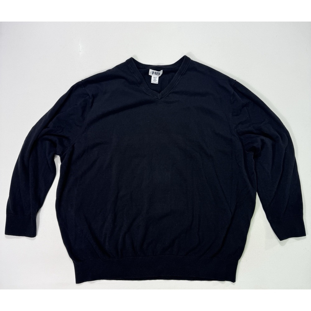 Harbor Bay Mens 4XLT Black V-Neck Sweater Cotton Classic Pullover Big & Tall